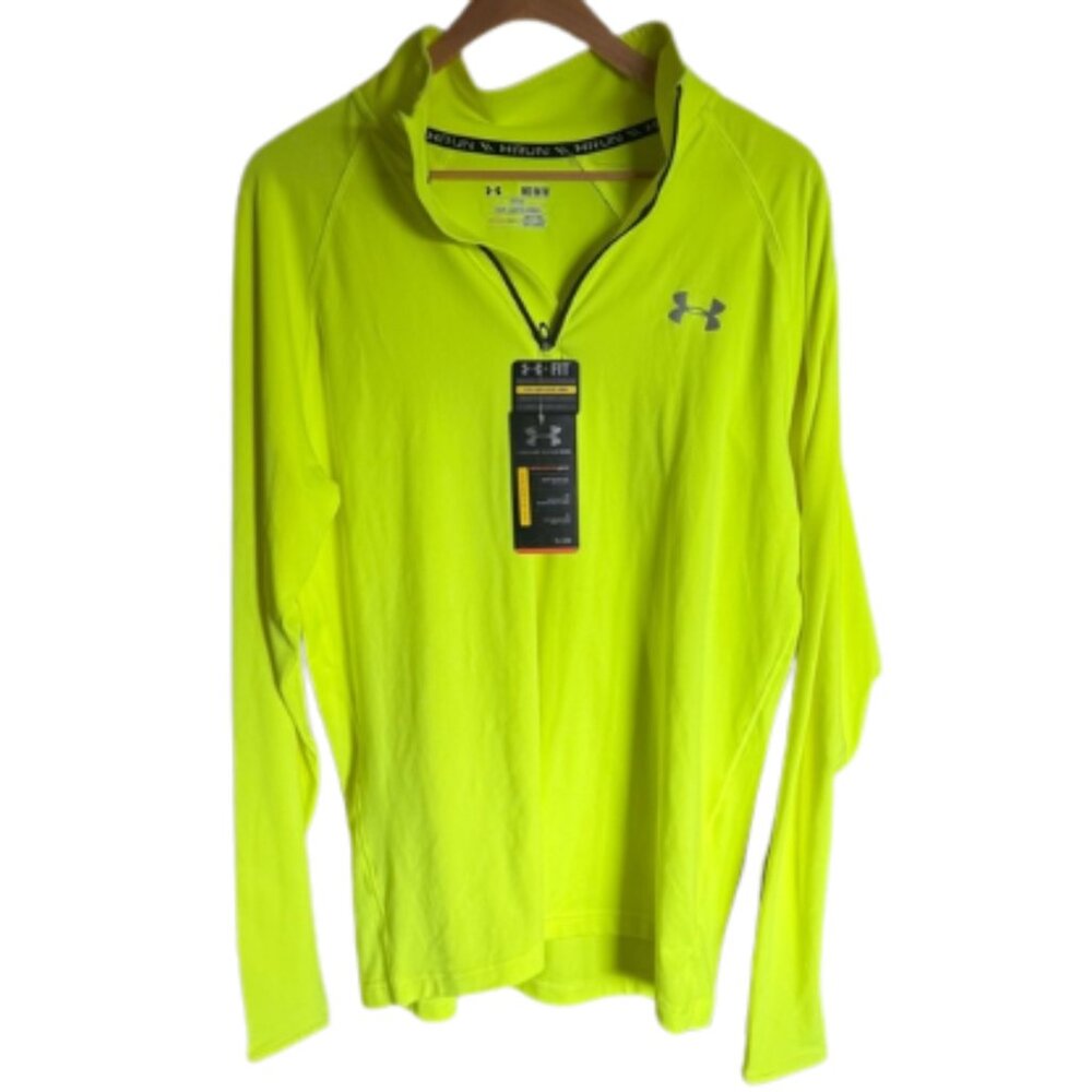 NWT UNDER ARMOUR LONG SLEEVE HALF-ZIP MOISTURE WICK QUICK DRY NEON GREEN - Sz M